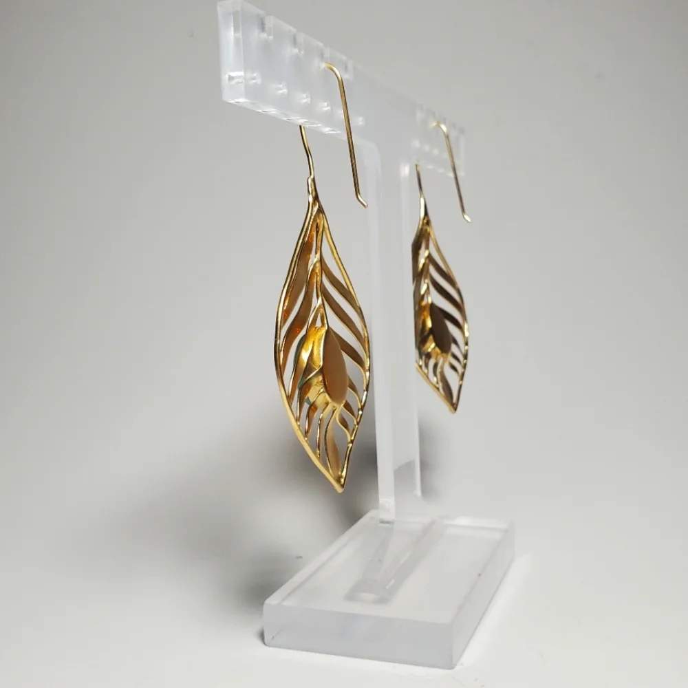 14K GOLD PLATED Handcrafted Leaf Shaped with Turquoise Glass Teardrop
